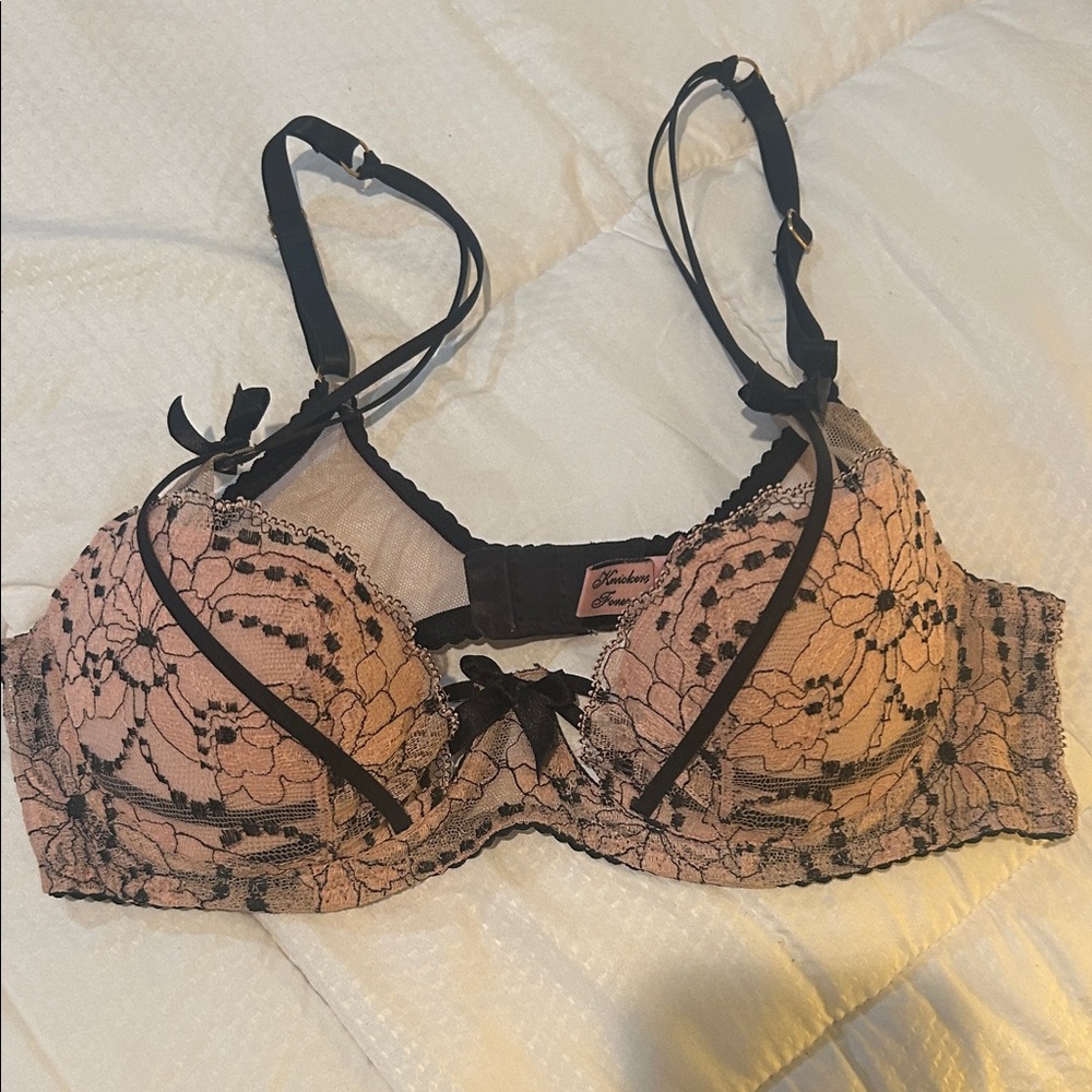 Agent Provocateur Knickers Forever pale pink and black bra 36b.
